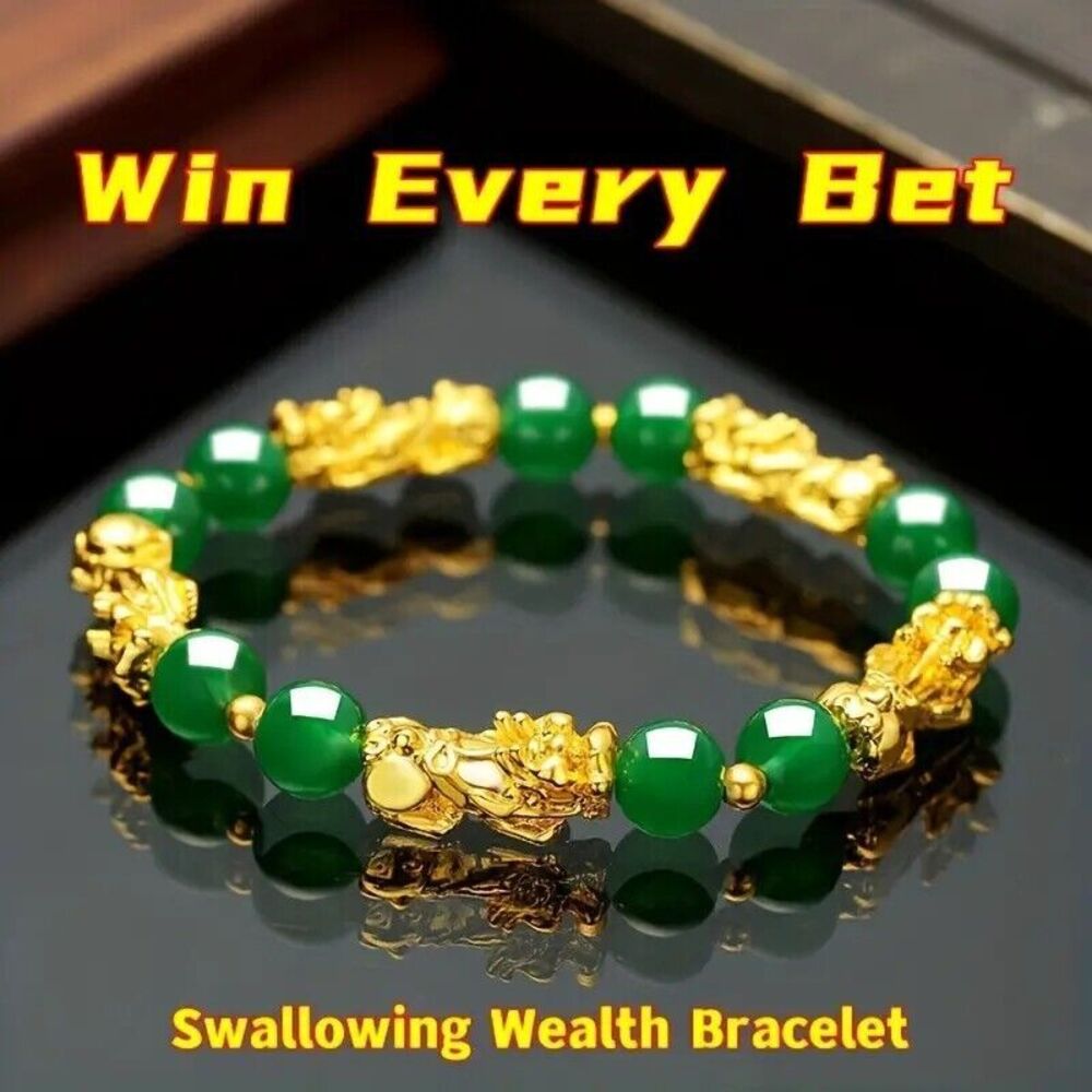 Lucky Dragon Synthetic Jade Bead Bracelet with Dragon Charms